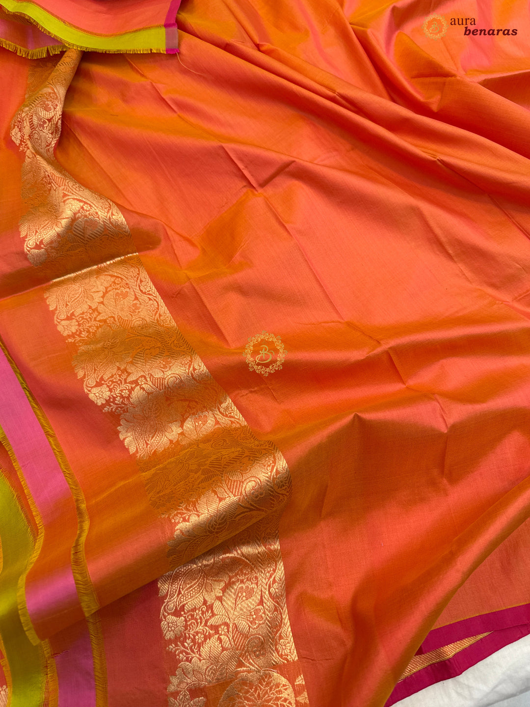 Orange Pure Katan Silk Handloom Banarasi Saree