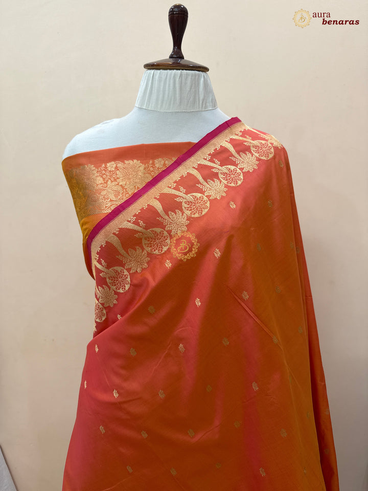 Orange Pure Katan Silk Handloom Banarasi Saree