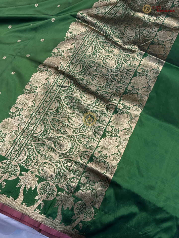 Mehendi Green Pure Katan Silk Handloom Banarasi Saree