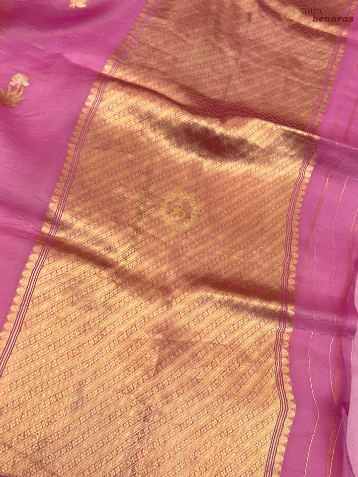 Pinkish Lavender Pure Kora Silk Handloom Banarasi Saree