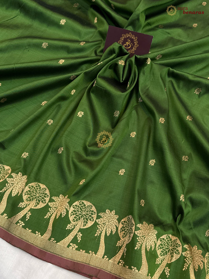 Mehendi Green Pure Katan Silk Handloom Banarasi Saree