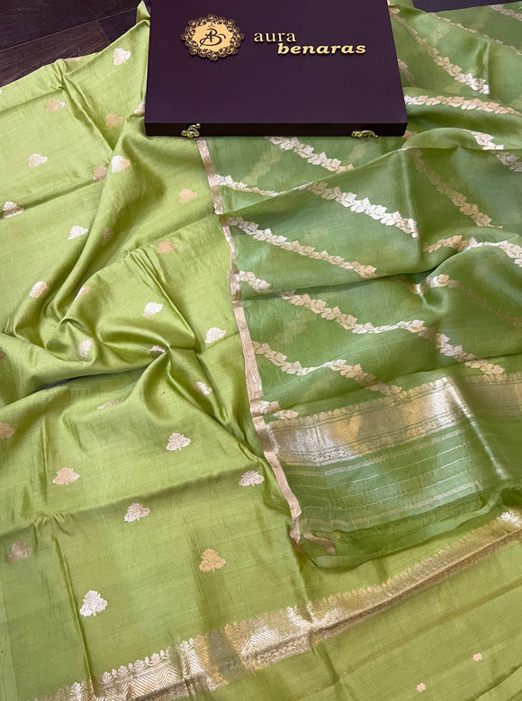 Parrot Green Pure Banarasi Chiniya SIlk Suit - Aura Benaras