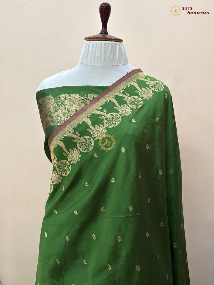 Mehendi Green Pure Katan Silk Handloom Banarasi Saree
