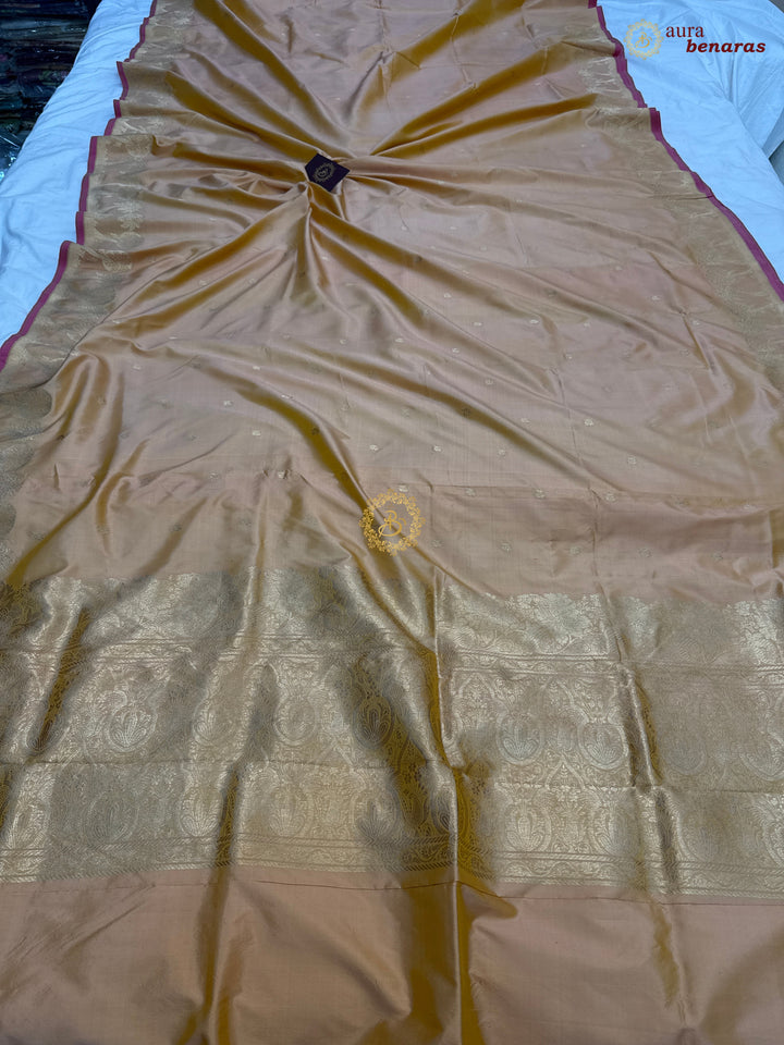 Pastel Peach Pure Katan Silk Handloom Banarasi Saree