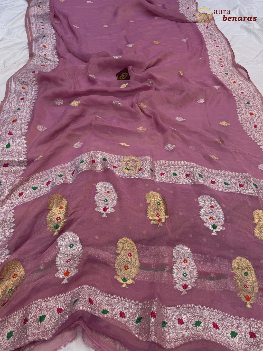 Baby Pink Chiffon Tissue Silk Banarasi Saree with Sona Rupa