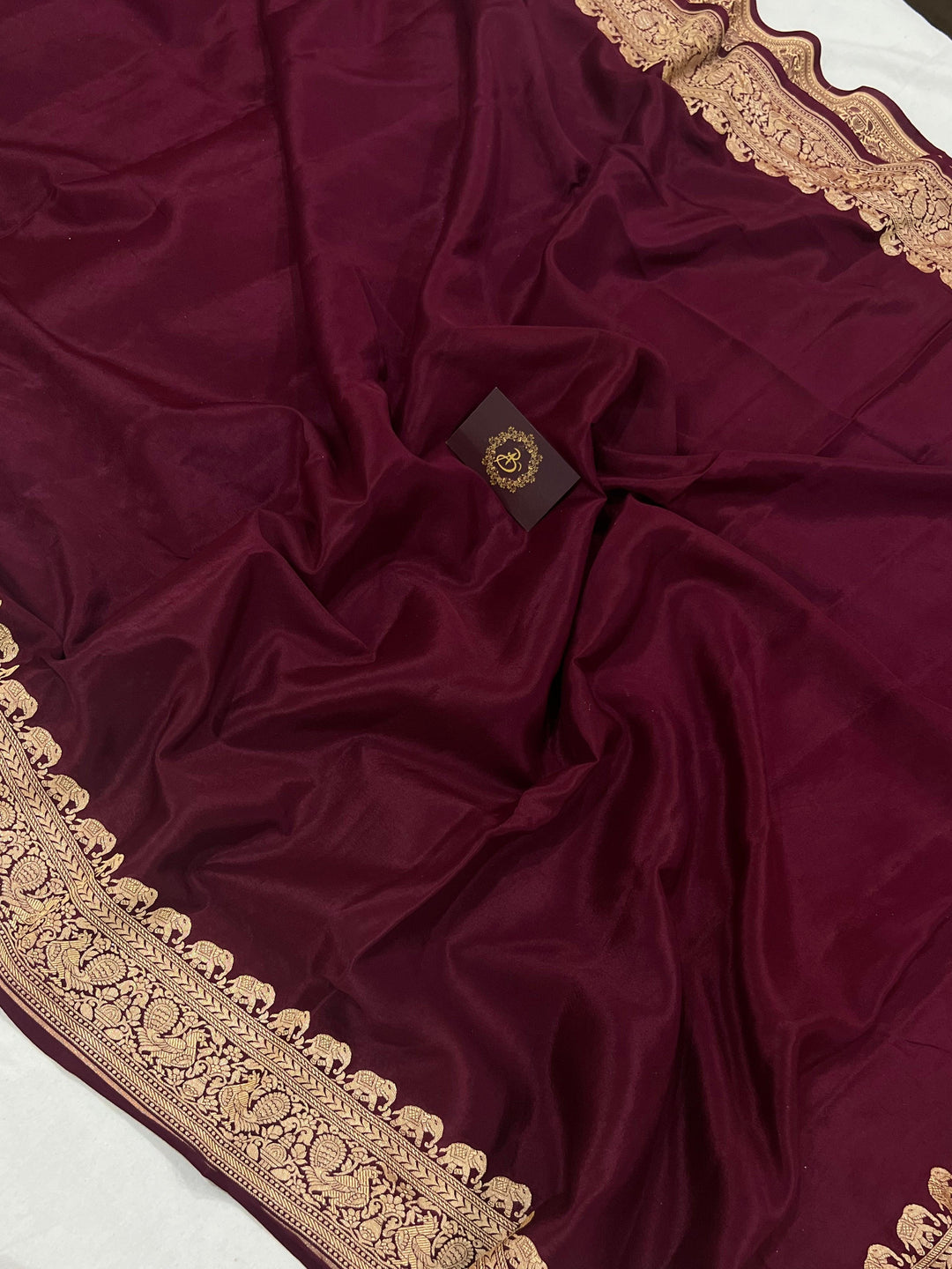 Maroon Pure Banarasi Khaddi Crepe Silk Saree - Aura Benaras