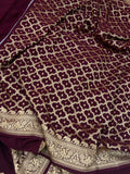 Maroon Pure Banarasi Khaddi Crepe Silk Saree - Aura Benaras