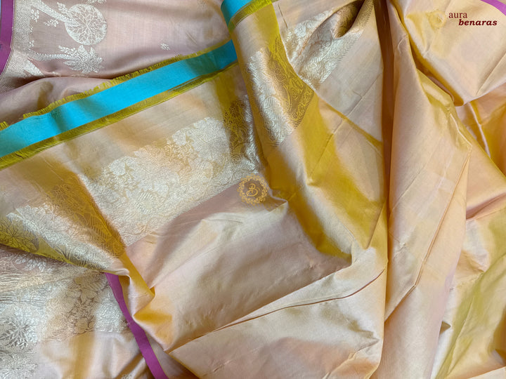 Pastel Peach Pure Katan Silk Handloom Banarasi Saree