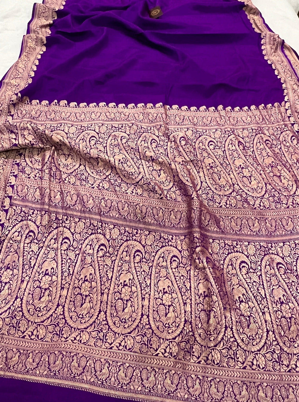 Purple Pure Banarasi Khaddi Crepe Silk Saree - Aura Benaras