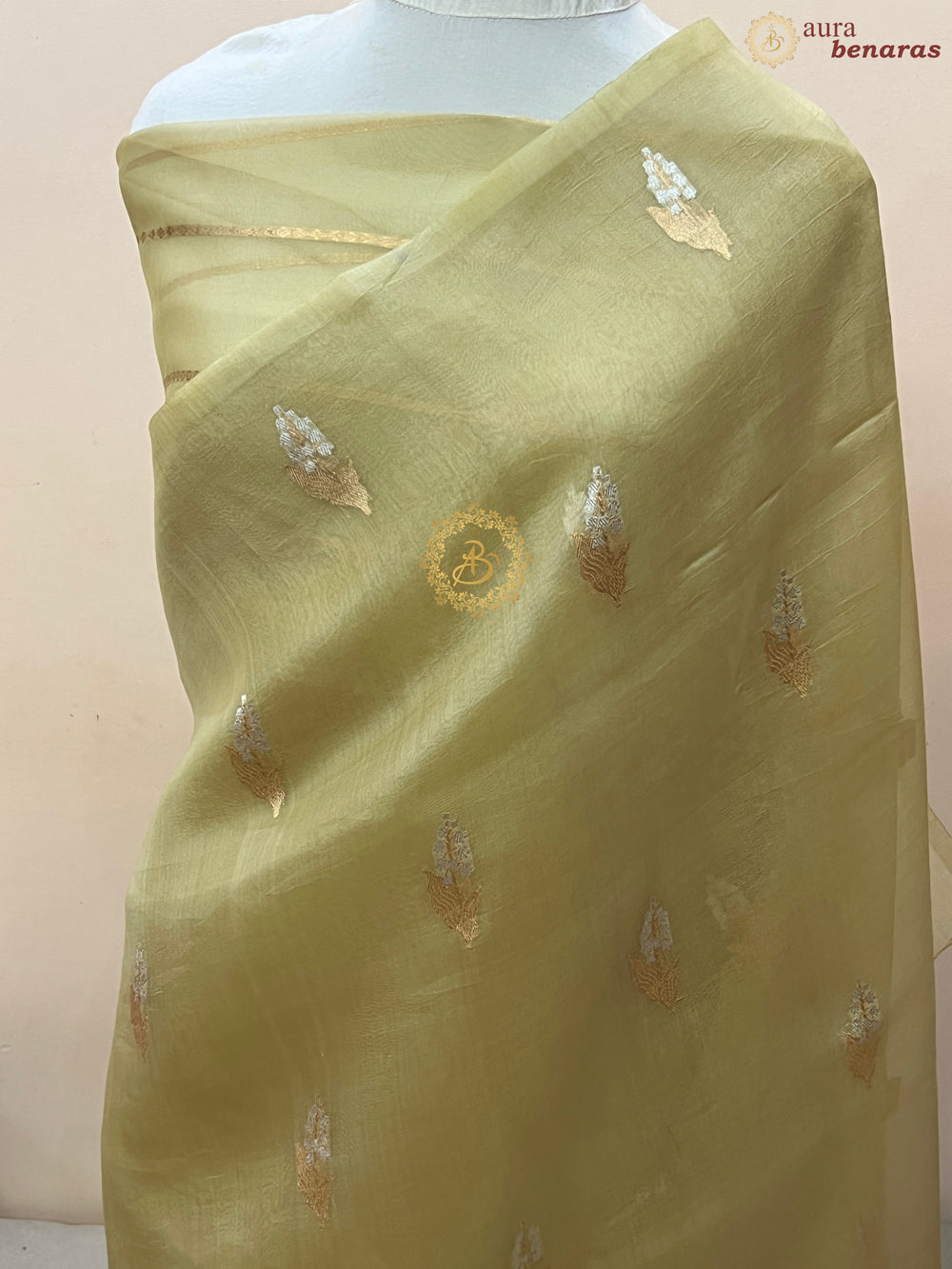 Dusty Beige Pure Kora Silk Handloom Banarasi Saree