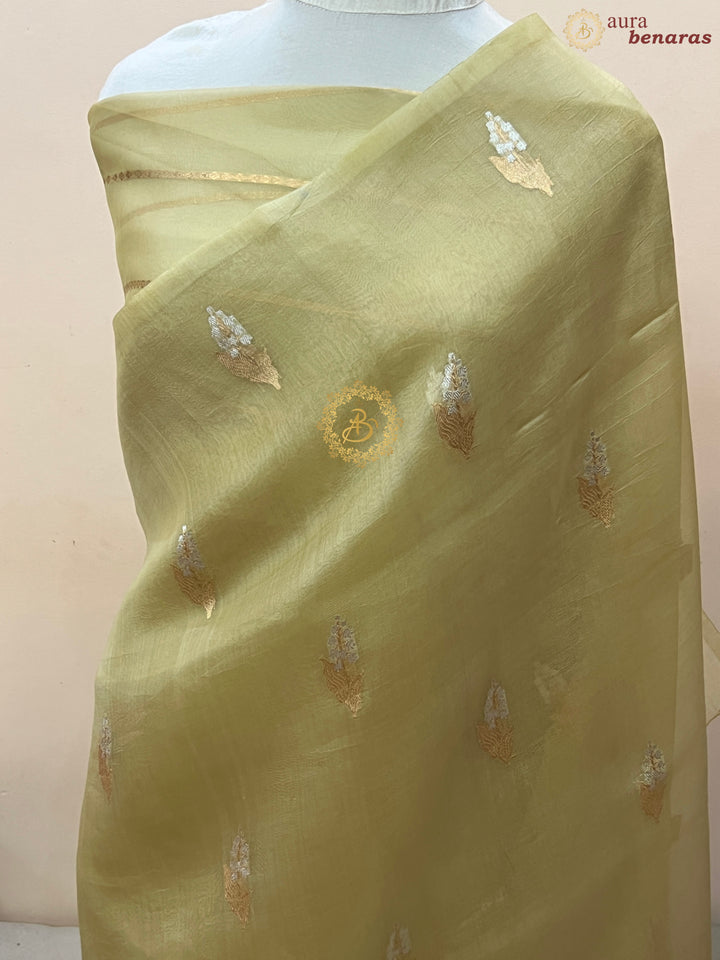 Dusty Beige Pure Kora Silk Handloom Banarasi Saree