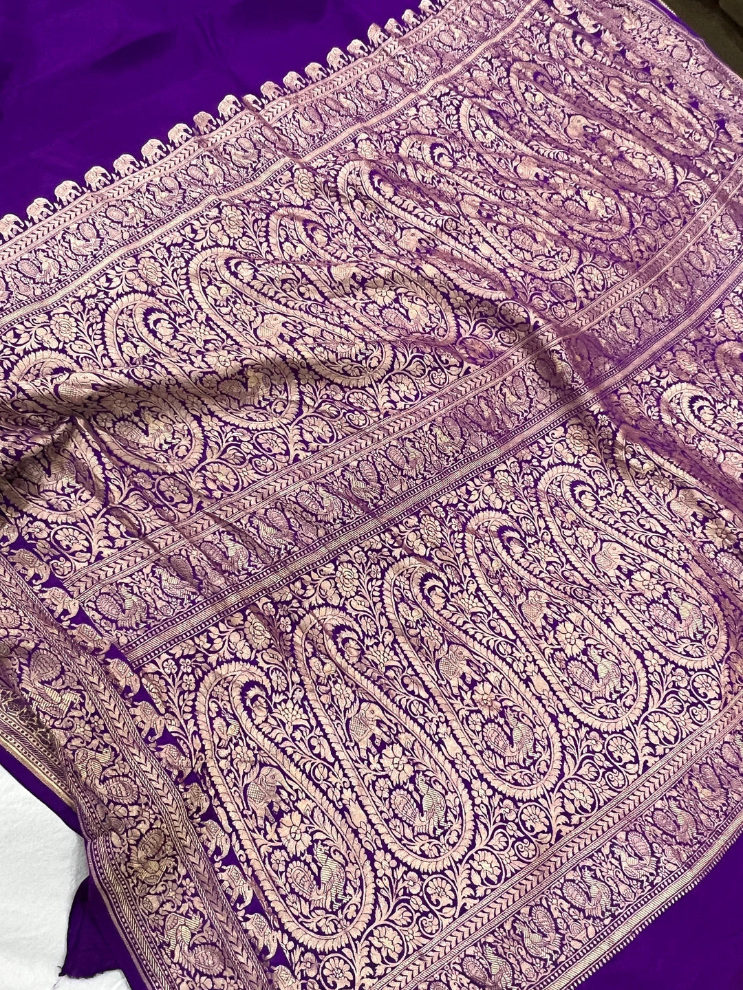 Purple Pure Banarasi Khaddi Crepe Silk Saree - Aura Benaras