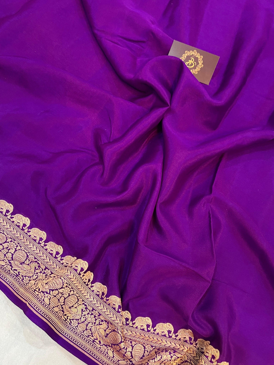 Purple Pure Banarasi Khaddi Crepe Silk Saree - Aura Benaras