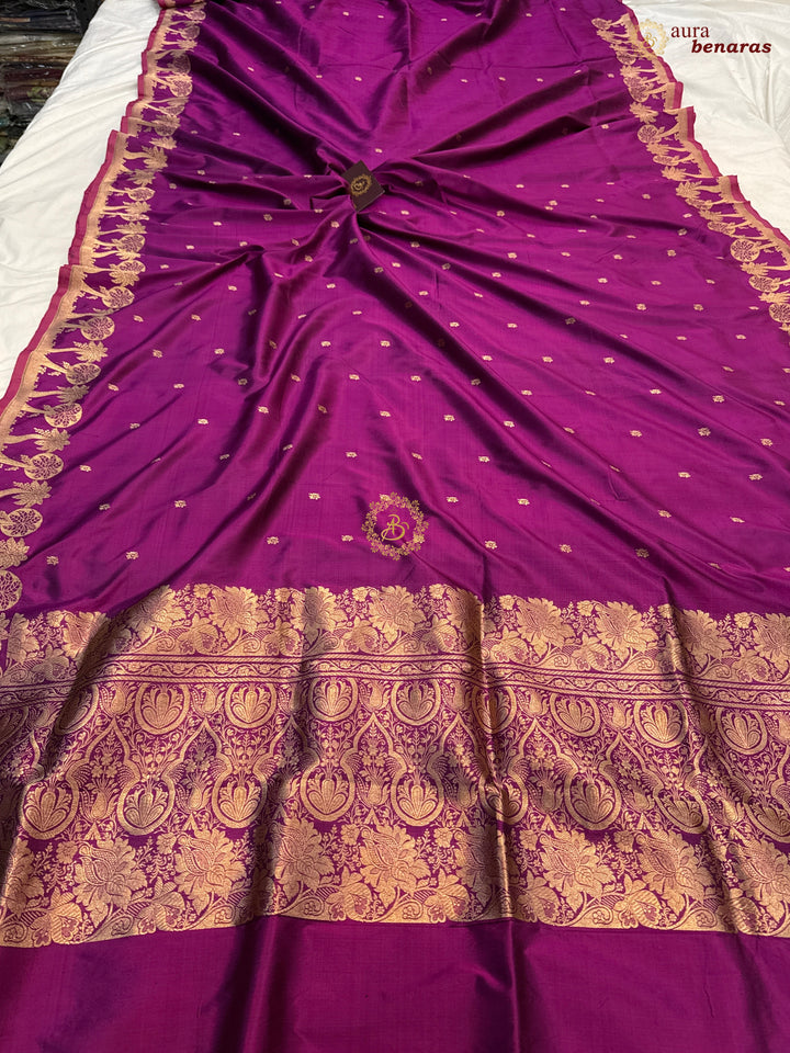 Megenta Purple Pure Katan Silk Handloom Banarasi Saree