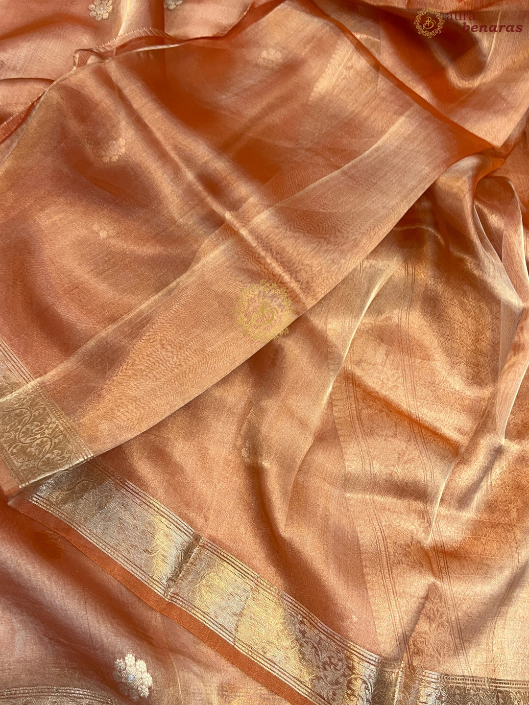 Rust Orange Pure Tissue Silk Handloom Banarasi Saree