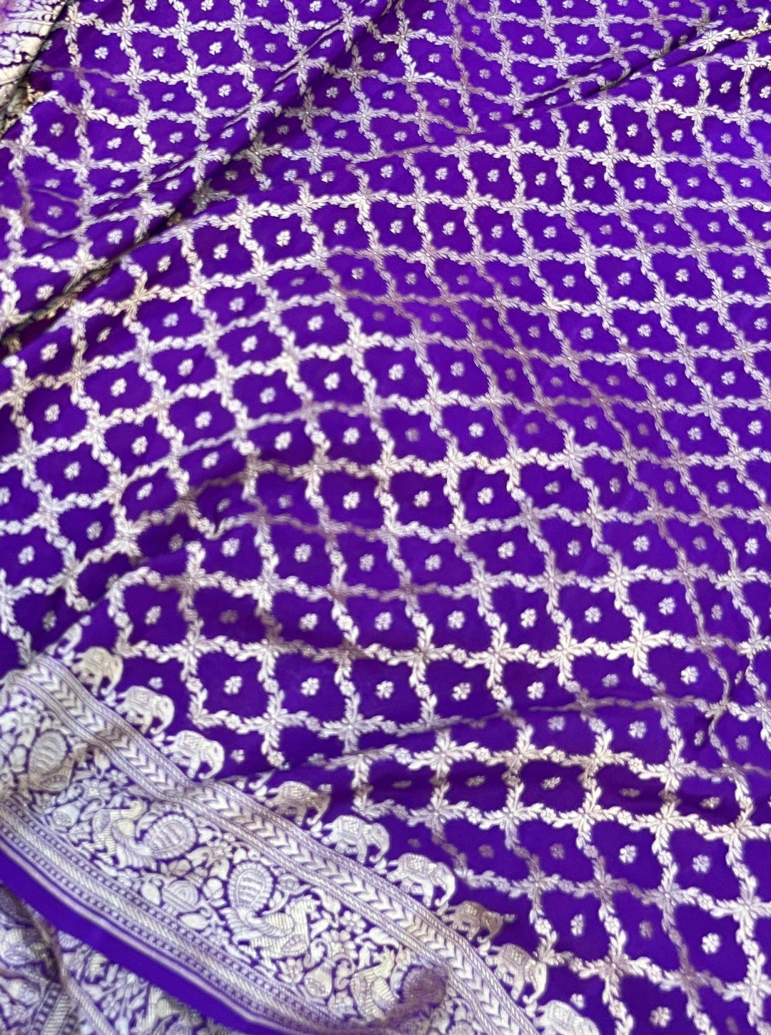 Purple Pure Banarasi Khaddi Crepe Silk Saree - Aura Benaras