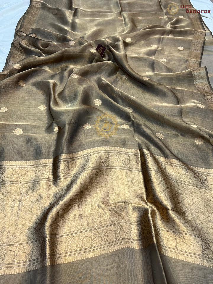 Metallic Black Pure Tissue Silk Handloom Banarasi Saree