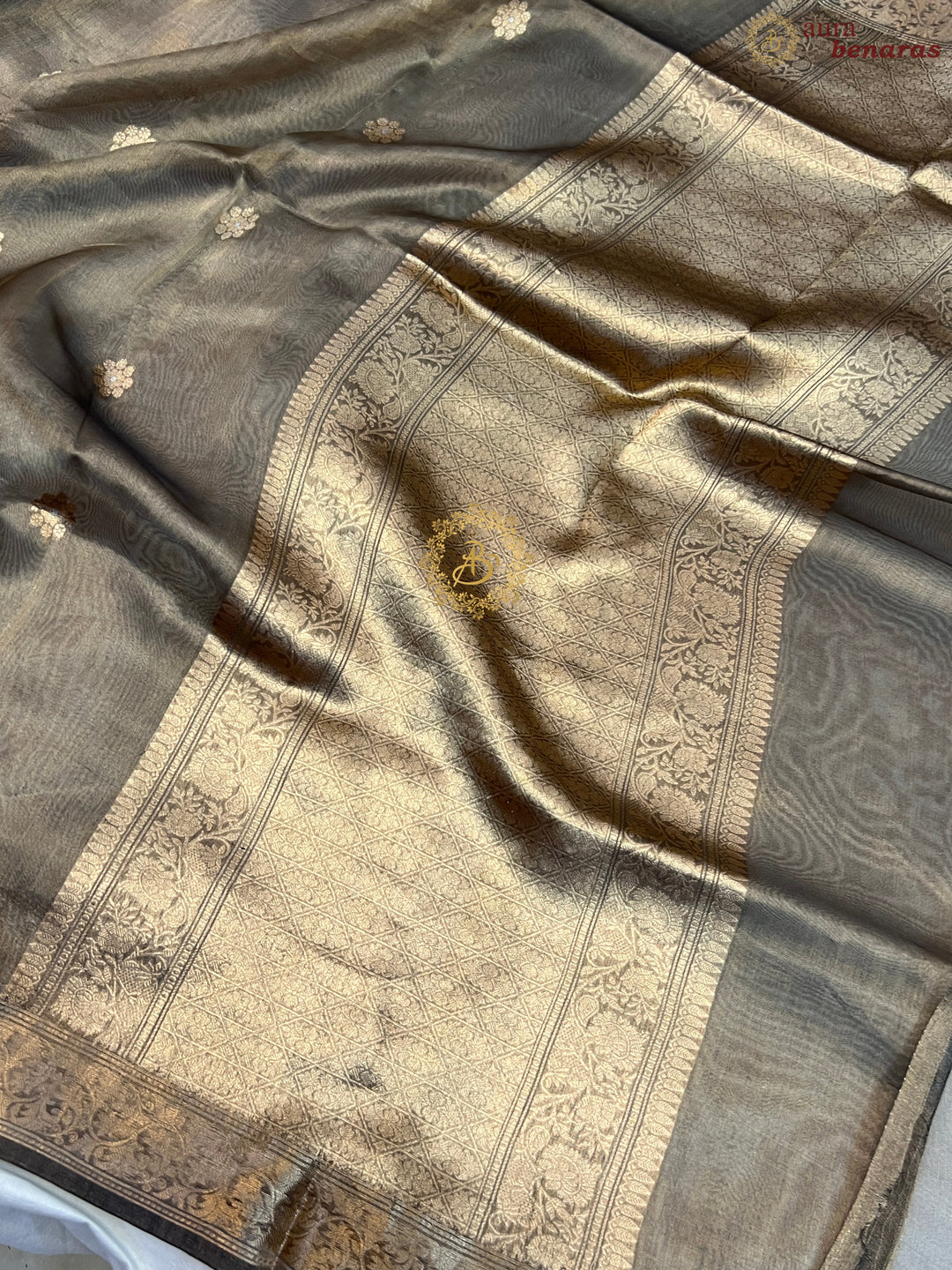 Metallic Black Pure Tissue Silk Handloom Banarasi Saree