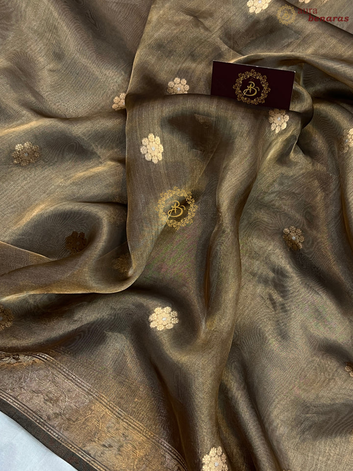 Metallic Black Pure Tissue Silk Handloom Banarasi Saree