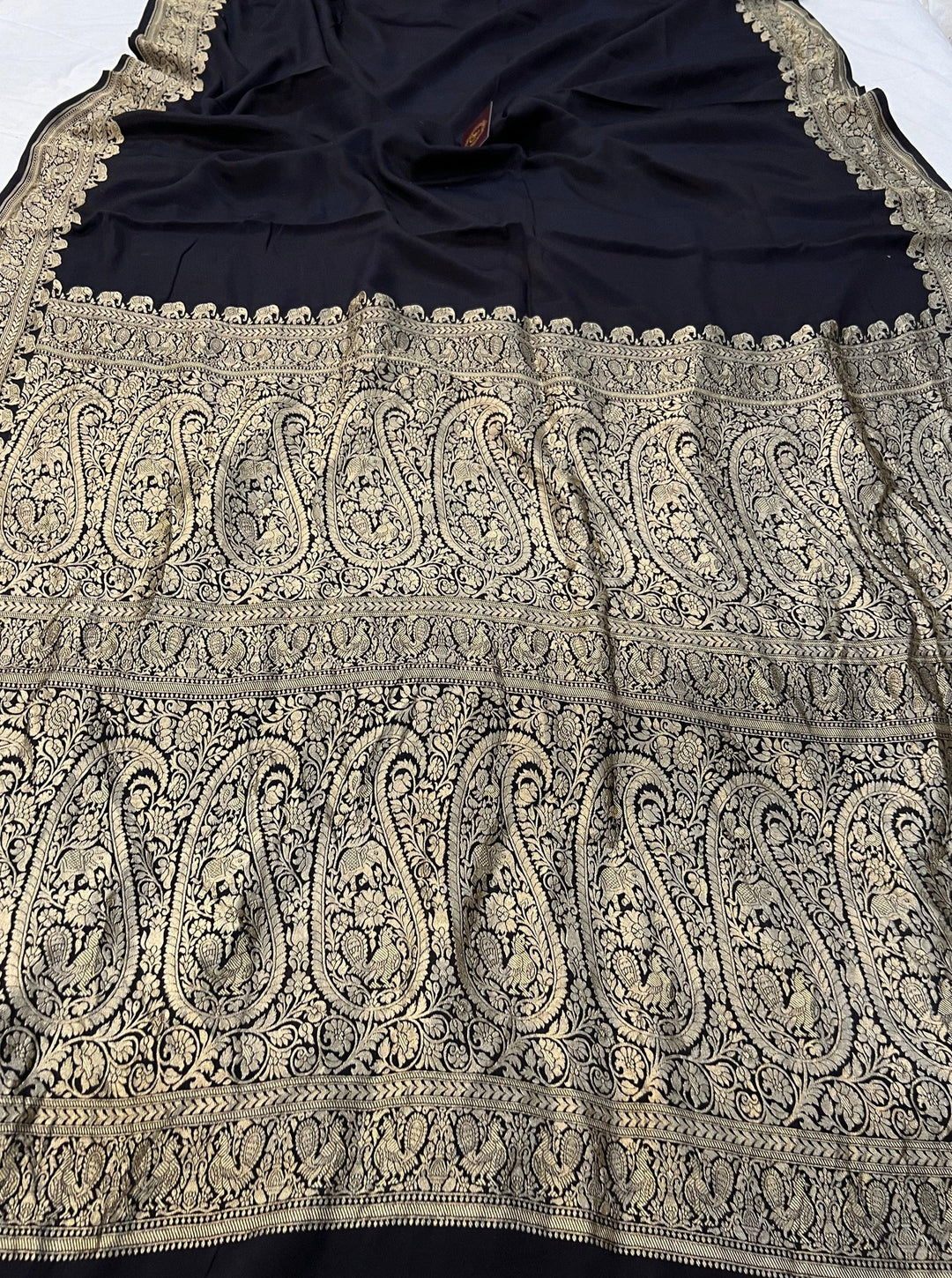 Black Pure Banarasi Khaddi Crepe Silk Saree - Aura Benaras