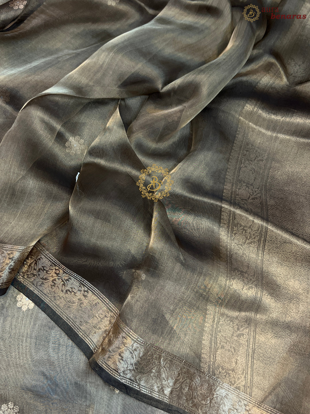 Metallic Black Pure Tissue Silk Handloom Banarasi Saree