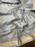 Grey Pure Banarasi Chiniya SIlk Suit - Aura Benaras