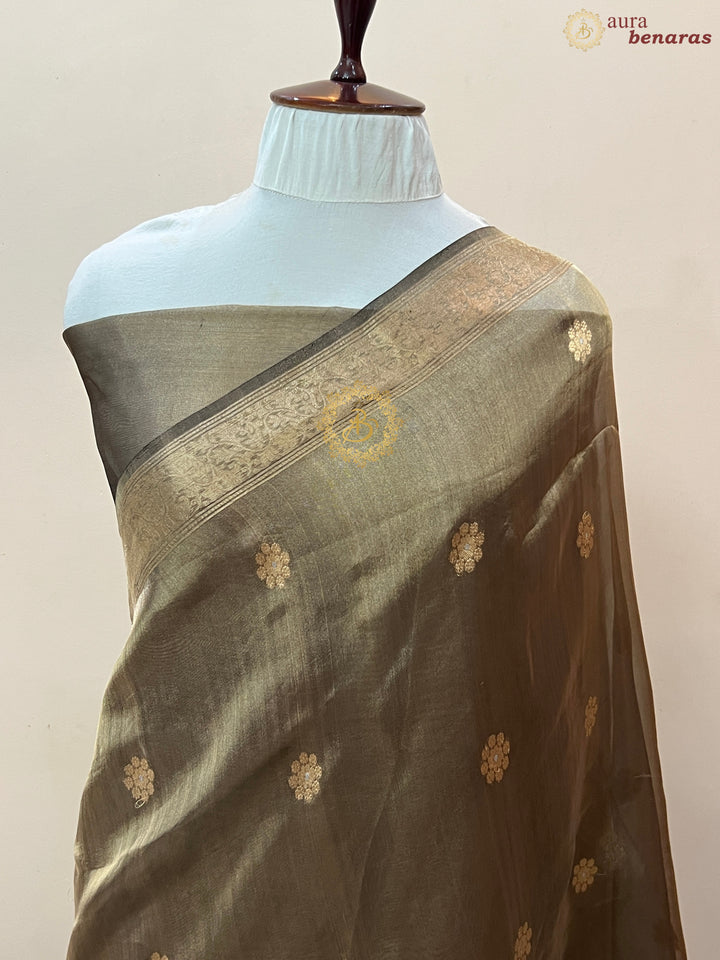Metallic Black Pure Tissue Silk Handloom Banarasi Saree