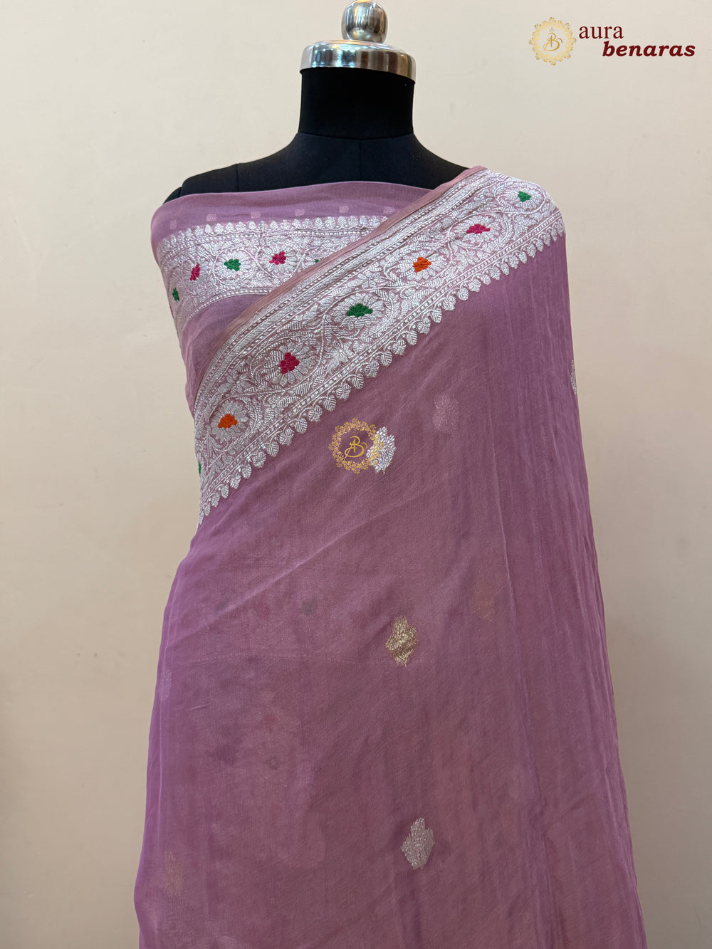 Baby Pink Chiffon Tissue Silk Banarasi Saree with Sona Rupa