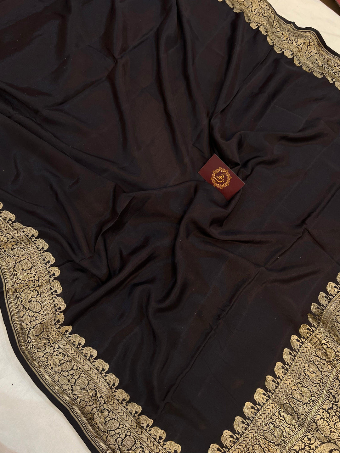 Black Pure Banarasi Khaddi Crepe Silk Saree - Aura Benaras