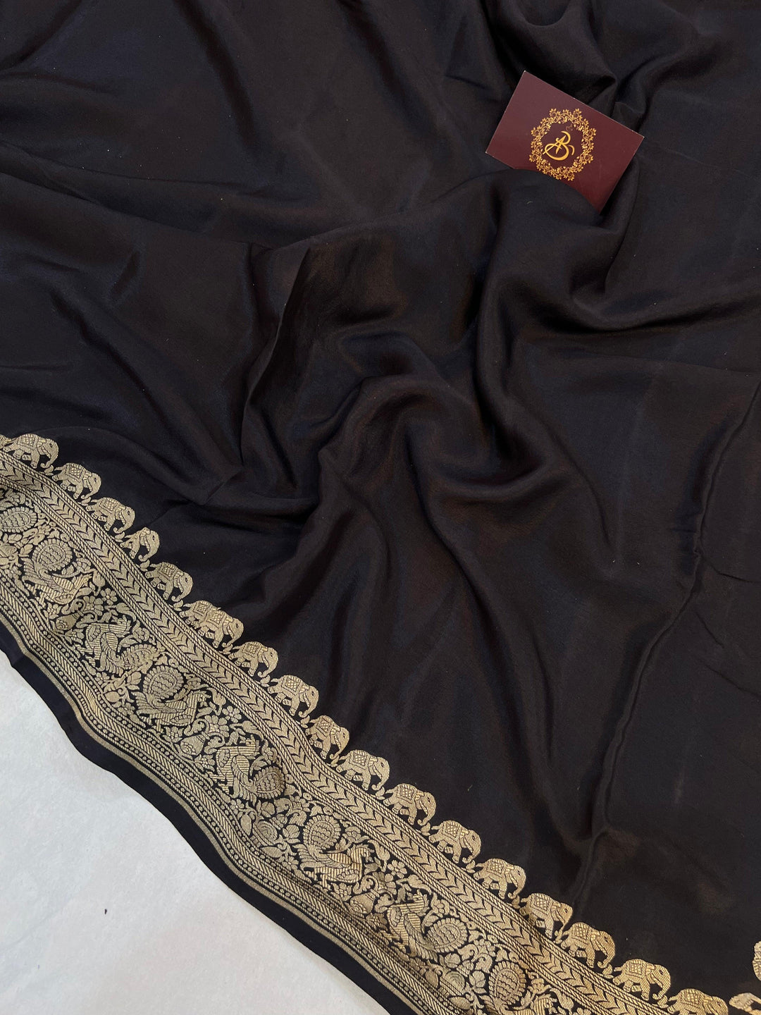 Black Pure Banarasi Khaddi Crepe Silk Saree - Aura Benaras