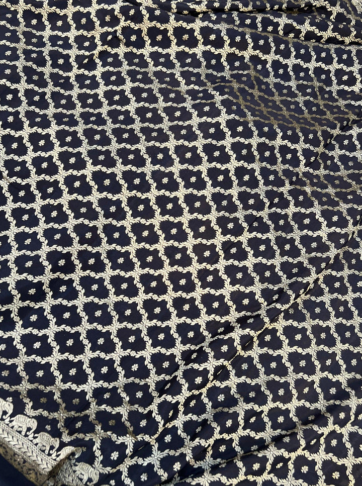 Black Pure Banarasi Khaddi Crepe Silk Saree - Aura Benaras