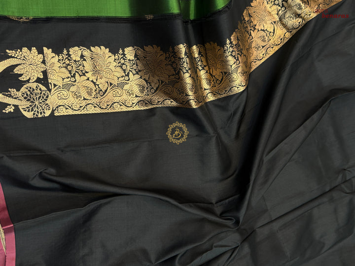 Black Pure Katan Silk Handloom Banarasi Saree