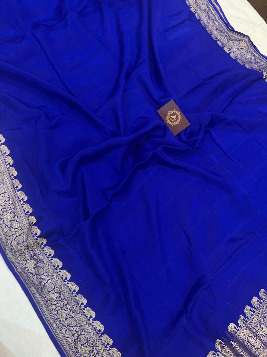 Royal Blue Pure Banarasi Khaddi Crepe Silk Saree - Aura Benaras