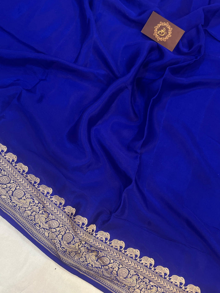 Royal Blue Pure Banarasi Khaddi Crepe Silk Saree - Aura Benaras