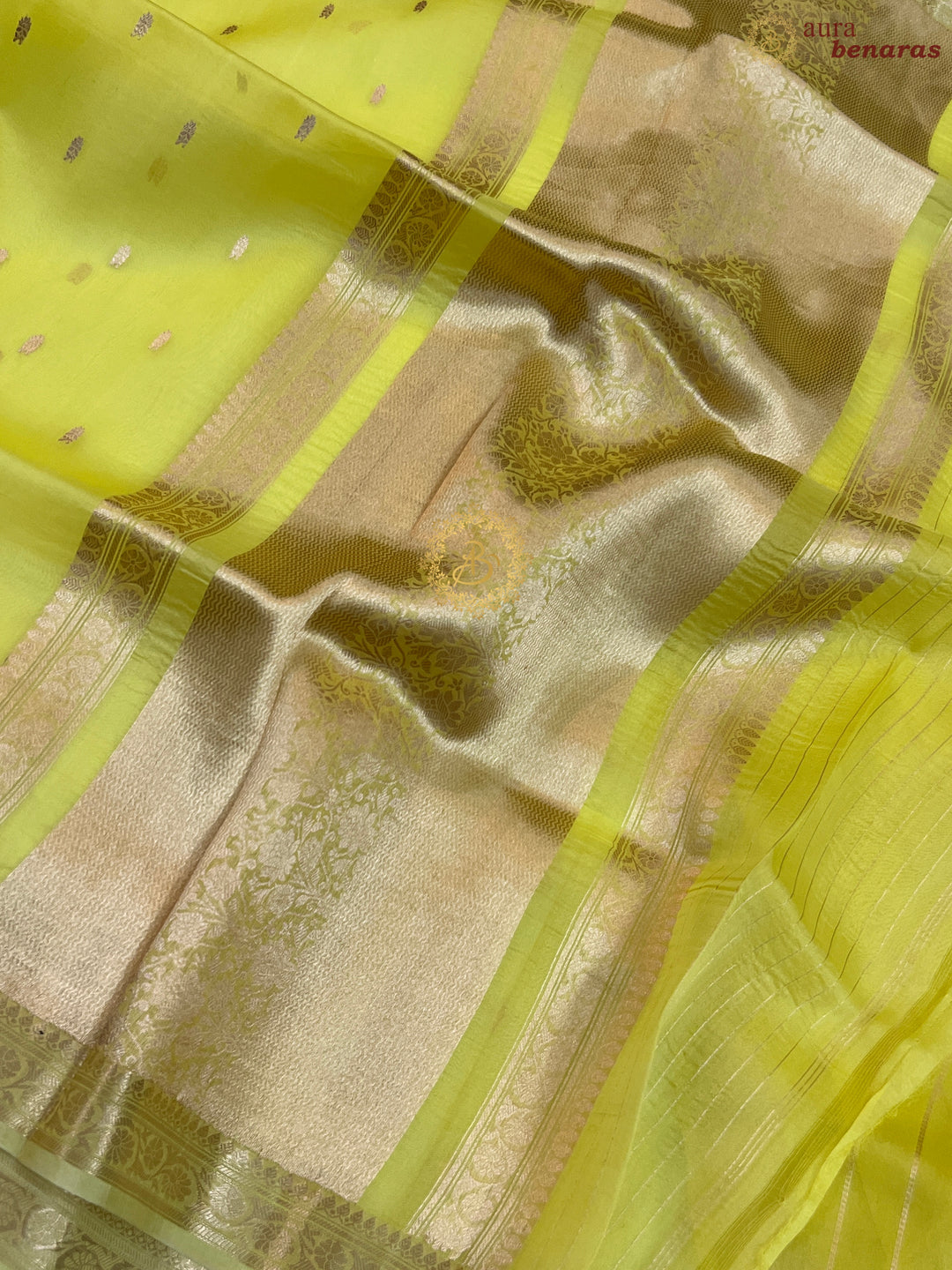 Lemon Yellow Pure Kora Silk Handloom Banarasi Saree