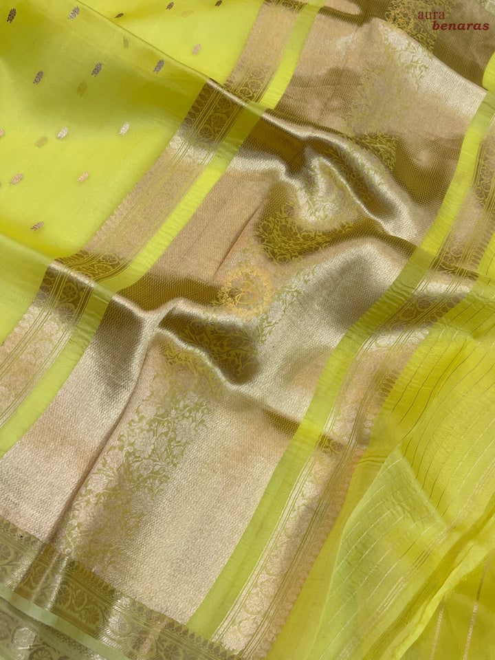 Lemon Yellow Pure Kora Silk Handloom Banarasi Saree