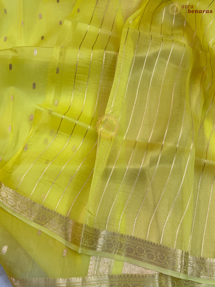Lemon Yellow Pure Kora Silk Handloom Banarasi Saree
