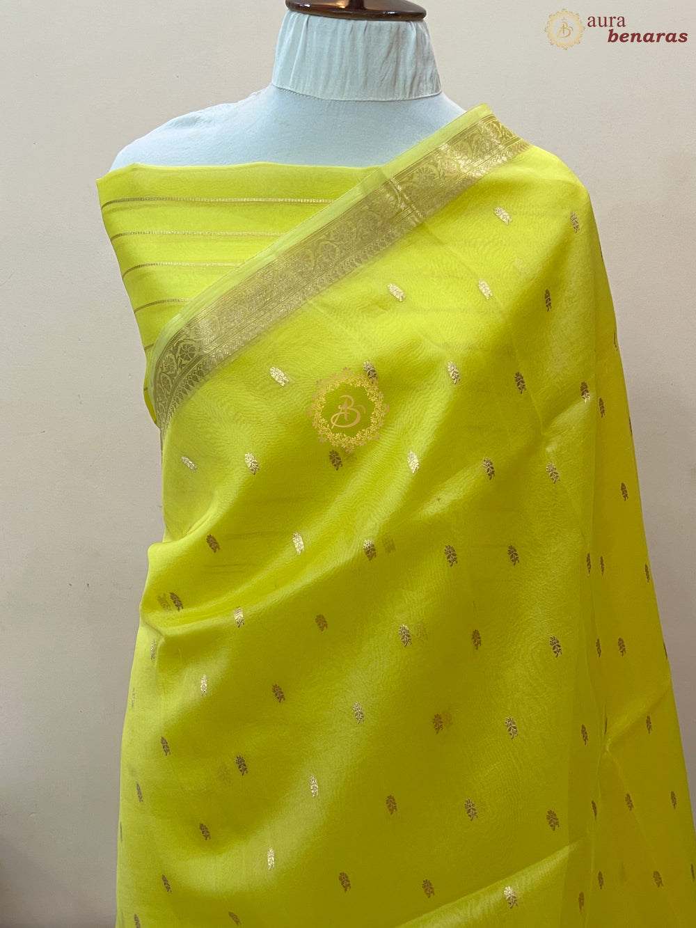Lemon Yellow Pure Kora Silk Handloom Banarasi Saree