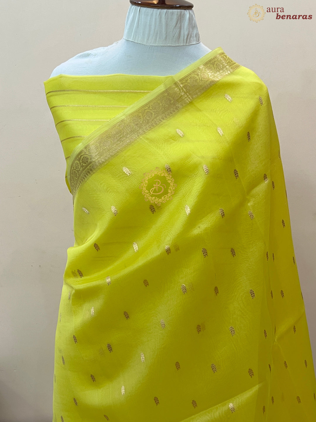 Lemon Yellow Pure Kora Silk Handloom Banarasi Saree