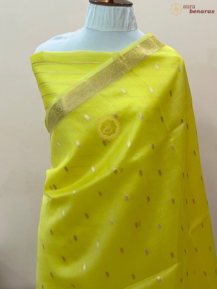 Lemon Yellow Pure Kora Silk Handloom Banarasi Saree
