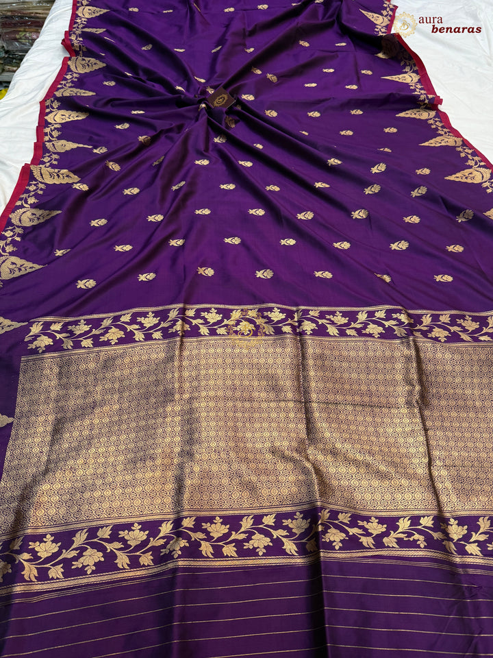 Purple Pure Katan Silk Handloom Banarasi Saree