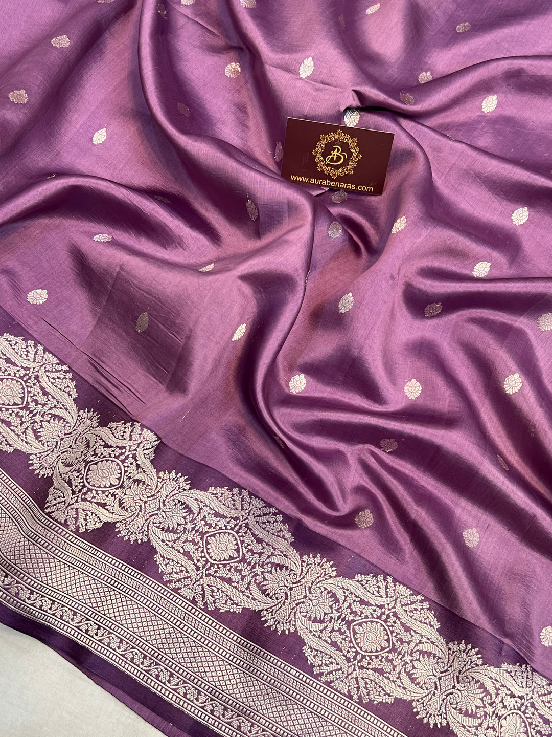 Buy Plum Silk Banarasi Saree – Silver Zari & Mashru Border 