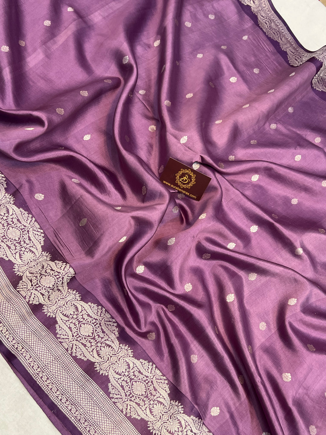 Buy Plum Silk Banarasi Saree – Silver Zari & Mashru Border 