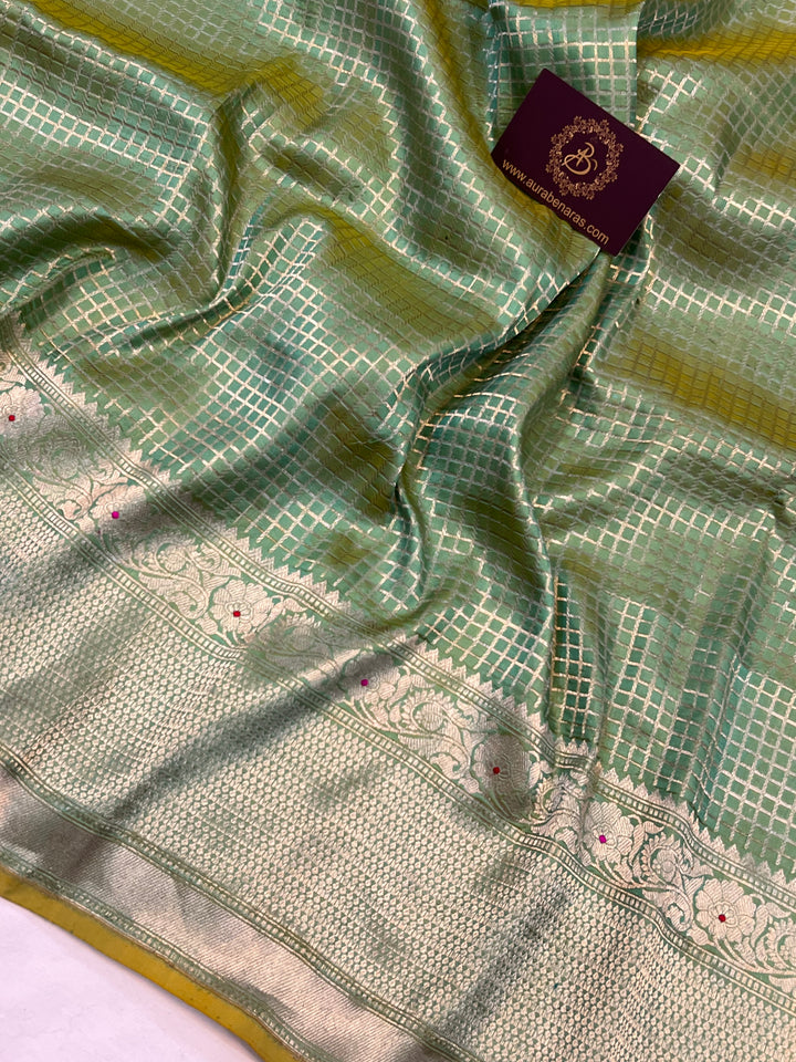 Sea Green Banarasi Handloom Katan Silk Saree - Aura Benaras