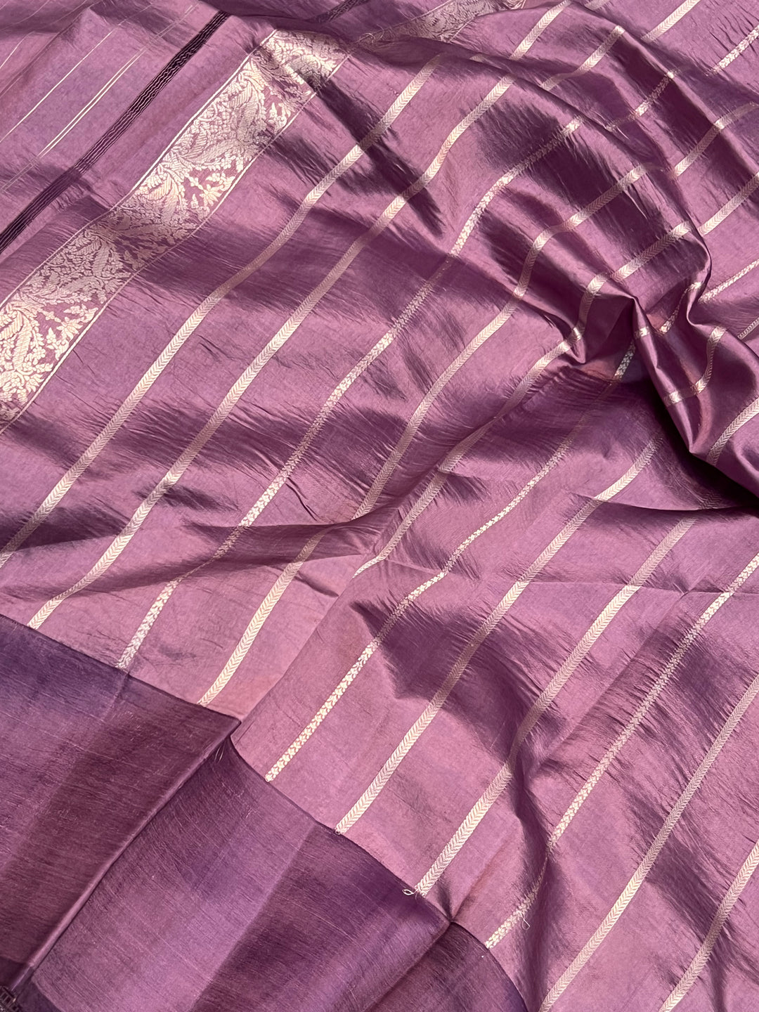 Buy Plum Silk Banarasi Saree – Silver Zari & Mashru Border 