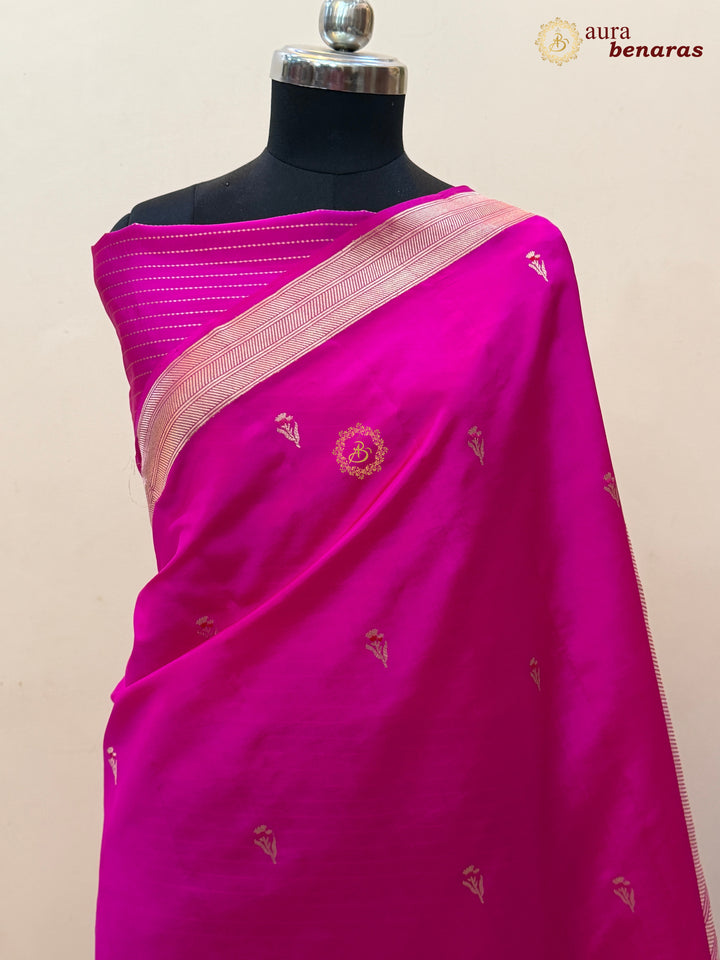 Rani Pink Pure Silk Handloom Banarasi Saree - AuraBenaras
