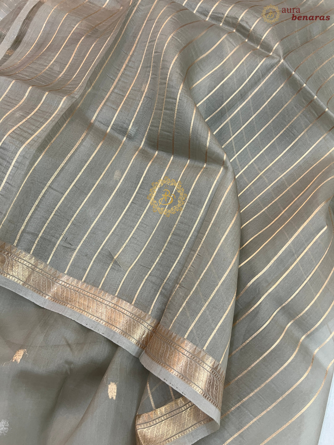 Light Grey Pure Kora Silk Handloom Banarasi Saree