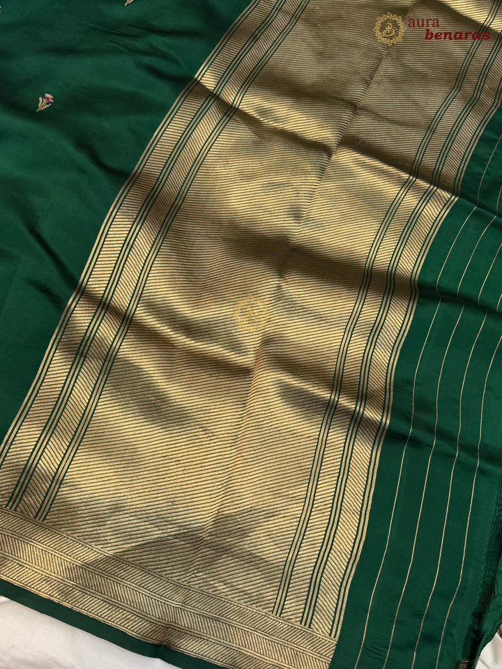 Bottle Green Pure Silk Handloom Banarasi Saree - AuraBenaras
