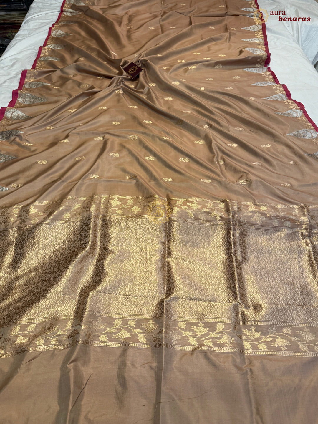 Beige Pure Katan Silk Handloom Banarasi Saree