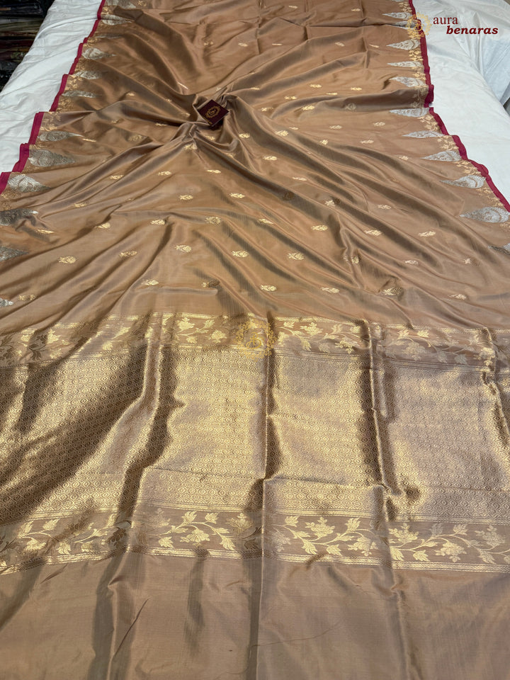 Beige Pure Katan Silk Handloom Banarasi Saree